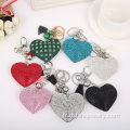 Heart Shaped strass Leather Keychain avec pendentif gland